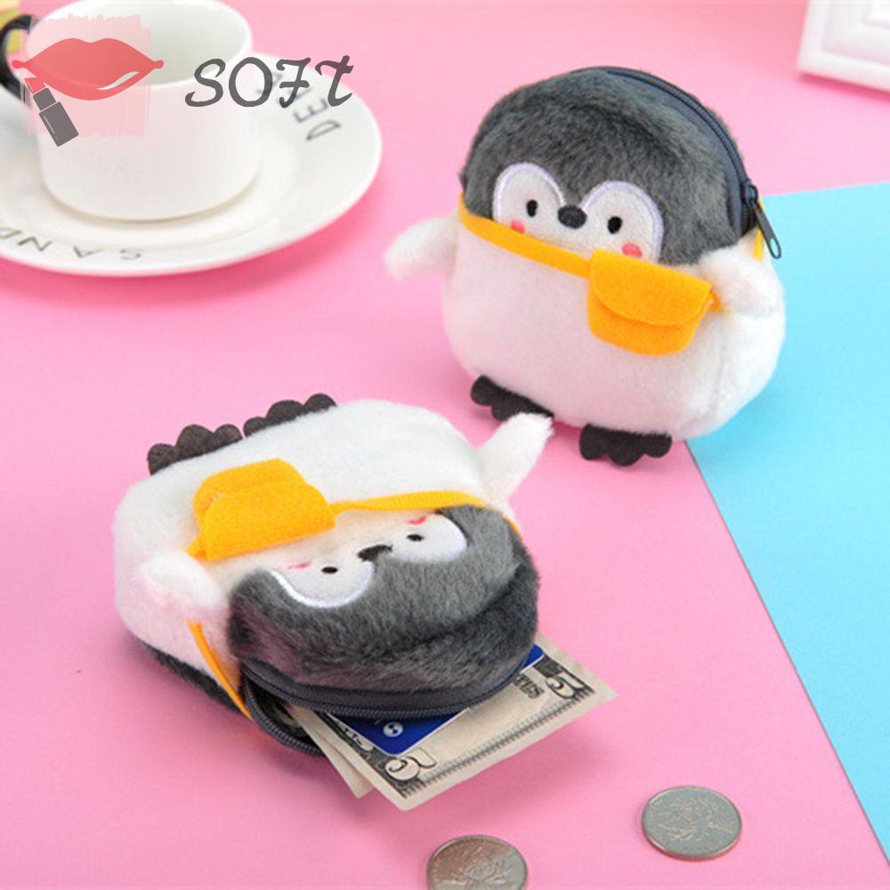 Ví đựng tiền xu hình chim cánh cụt hoạt hình bằng lông nhung đáng yêu