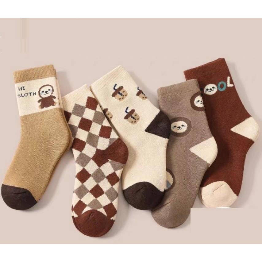 Combo 10 đôi tất cổ cao cho bé trai bé gái hình thú màu sắc nhã nhặn mềm đẹp