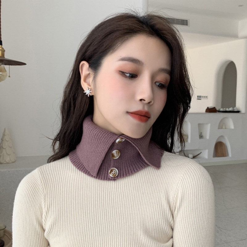 Khăn Choàng Cổ Giả Len Ấm Áp Co Giãn Tốt Chống Gió Màu Trơn Cài Nút Thời Trang Thu Đông Có Thể Tháo Rời 1 Cái