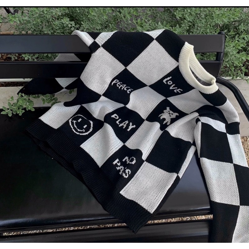 Checker Sweater / áo len caro unisex phong cách đường phố
