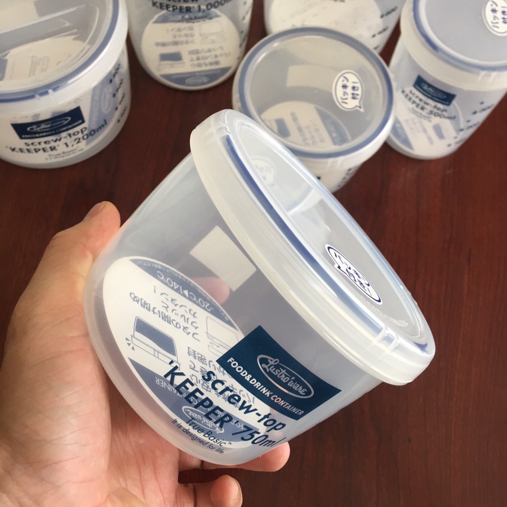 Hộp thực phẩm nắp vặn 750ml Lustroware Nhật Bản kháng khuẩn dùng lò vi sóng, đông lạnh B-2272N
