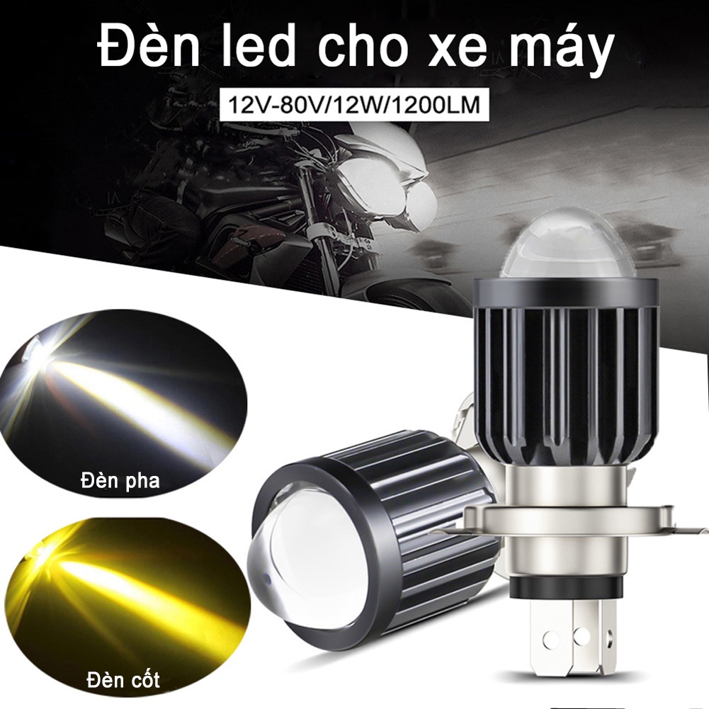 Bóng Đèn Pha Xe Máy LED Moto 10000Lm, Đèn Pha Moto H4 Bi Cầu 7 màu kiểu 2 hàng - dùng cho tất cả những xe sài chân H4