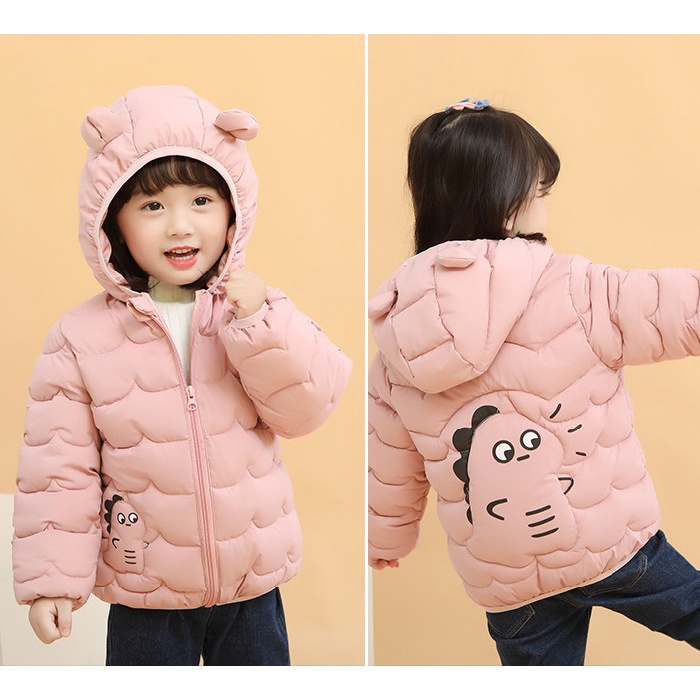 Áo phao tai gấu họa tiết khủng long phong cách Hàn Quốc Siêu Đẹp cho bé trai &amp; bé gái 1-5 tuổi