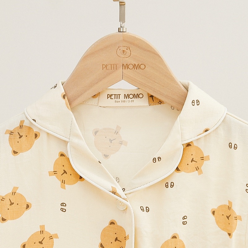 Bộ đồ ngủ mặc nhà cho bé  MOMOJAMA bộ pijama dài tay quần dài chất thô gingham đồ bộ mặc nhà thanh lịch cho bé