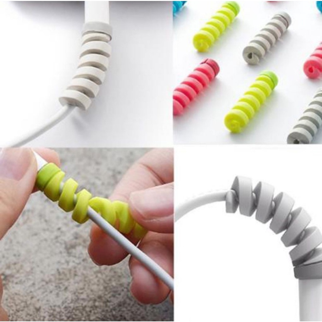 Nút bọc xoắn bảo vệ dây cáp sạc điện thoại, tai nghe bằng silicon chống đứt dây, gãy vỏ nhựa