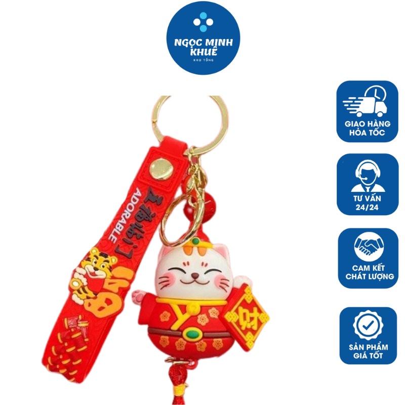Móc Khóa Treo Balo Mèo Thần Tài Maneki May Mắn Có Dây Món Quà Tặng Ý Nghĩa
