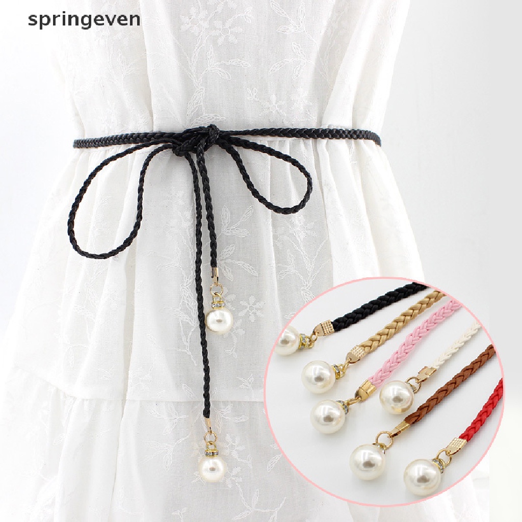 Thắt Lưng Da PU Bản Nhỏ Đính Ngọc Trai Nhân Tạo Thời Trang