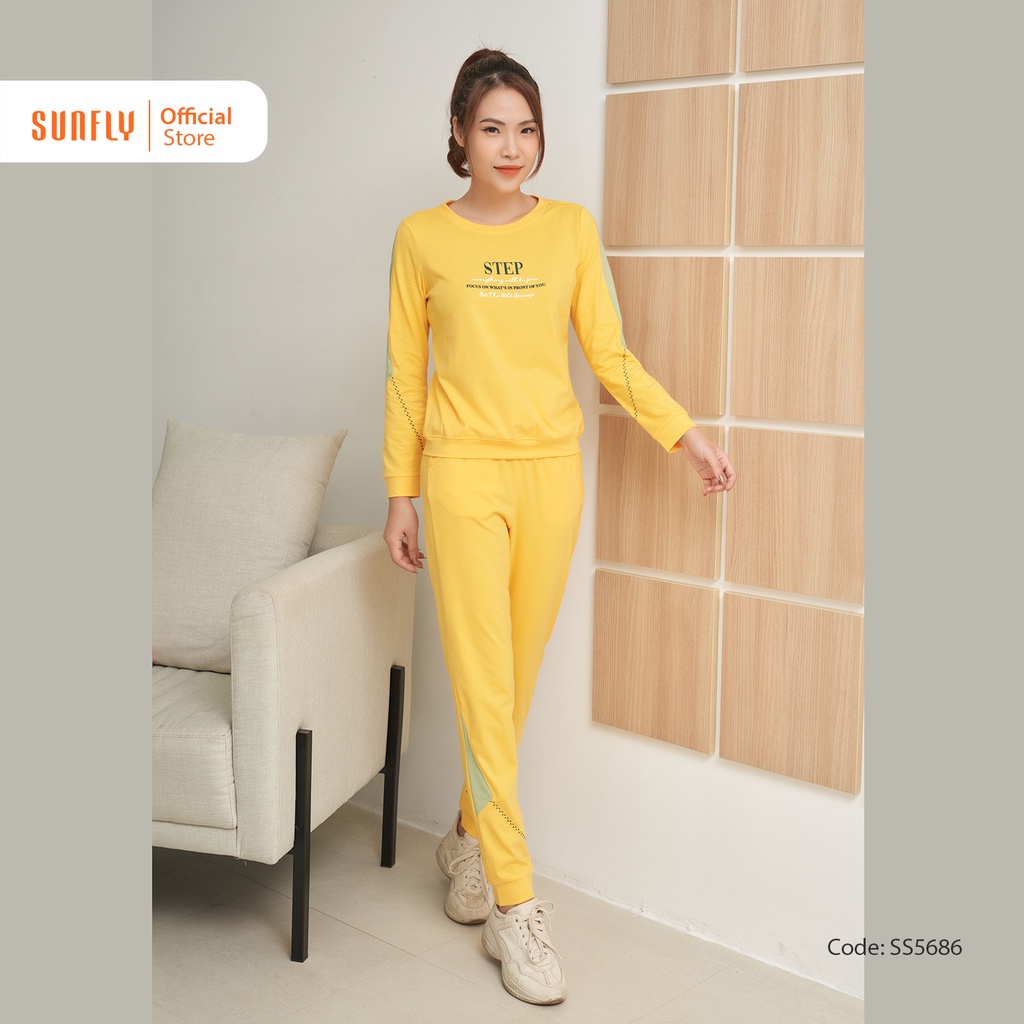 Bộ Đồ Mặc Nhà Nữ Thể Thao Cotton SUNFLY Áo Tay Dài Quần Dài SS5686