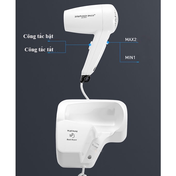 Máy sấy tóc gắn tường cho khách sạn, homestay, vila, nhà nghỉ, hộ gia đình