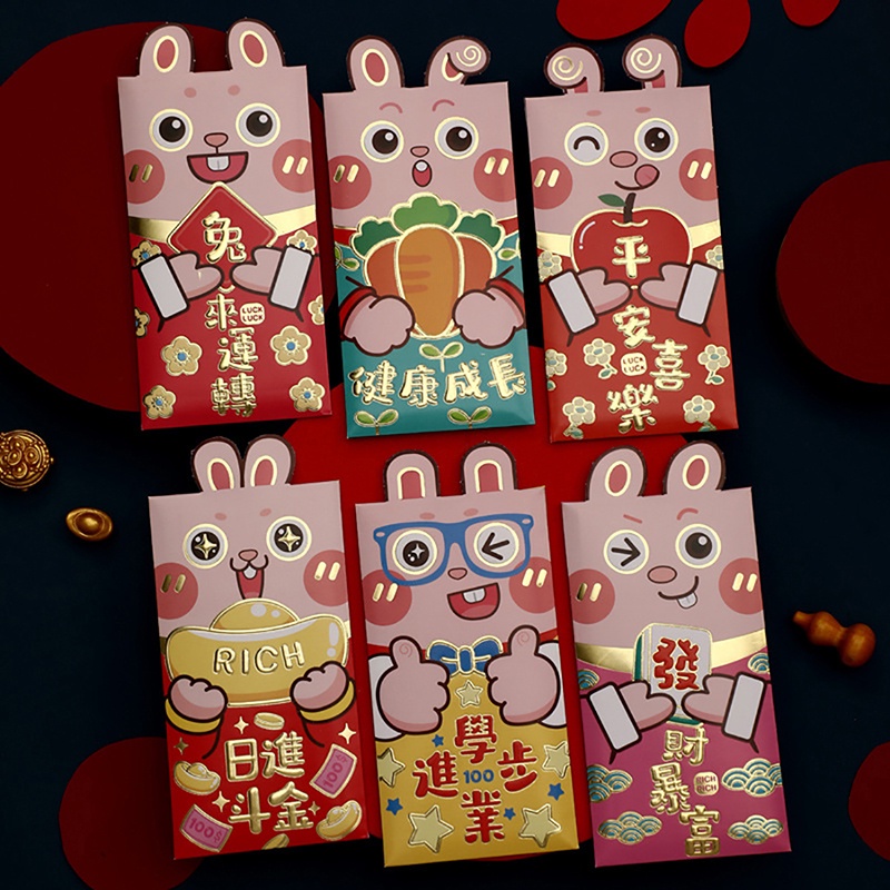 Set 6 Bao Lì Xì Hình Thỏ Hoạt Hình Màu Đỏ Cho Năm Mới 2023 dreamdiary