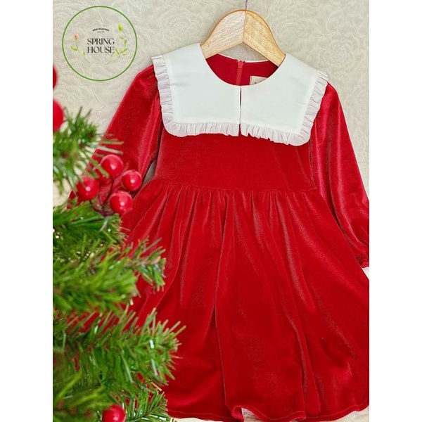 [Cực rẻ] Váy nhung tiểu thư cho bé diện Giáng sinh . Cắt may 2 lớp, dáng váy sang chảnh Spring House