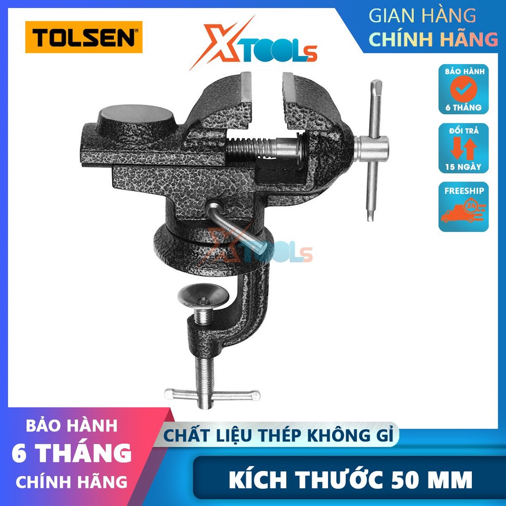 Ê tô kẹp bàn Tolsen 10107 50mm đúc nguyên khối hợp kim thép chịu lực, độ bền cao, dùng kẹp và định vị chi tiết - XTOOLS