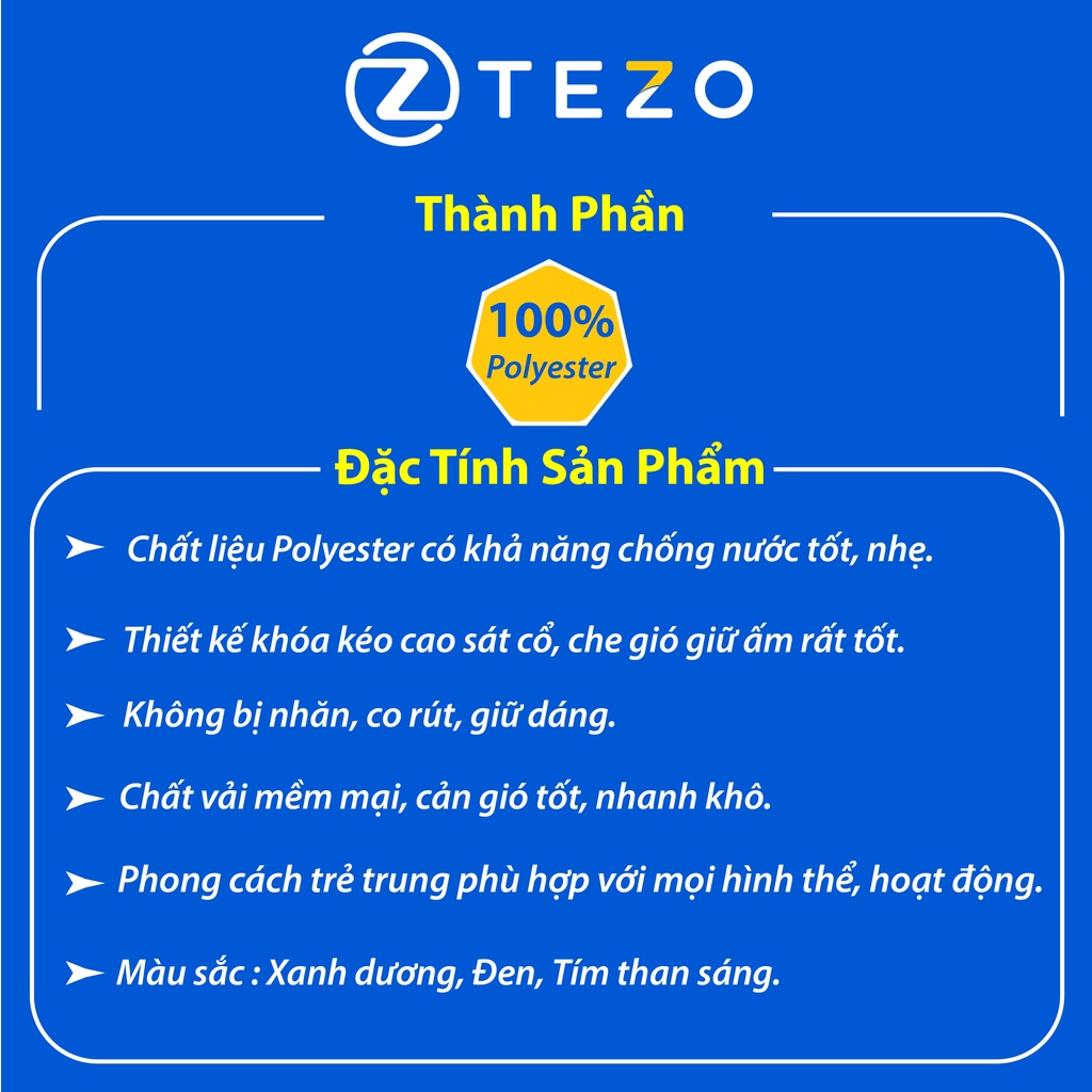 Áo gió nam lót lông Tezo khoác gió nam thiết kế cổ 5 phân màu đông ấm áp 22AG5T006