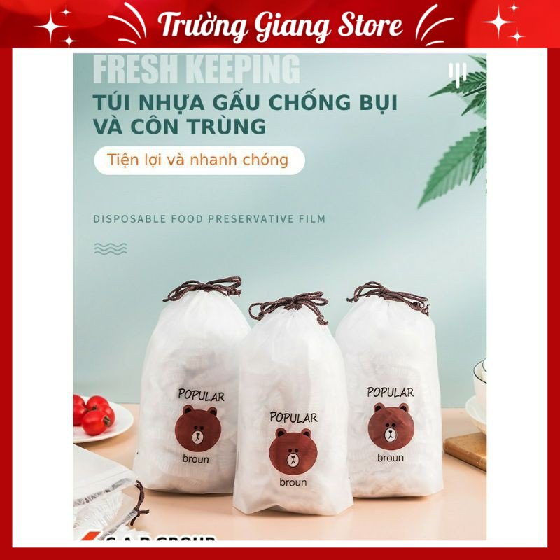 Màng Bọc Thực Phẩm Túi Gấu Có Chun Bọc Co Giãn Tái Sử Dụng Túi 100 Cái