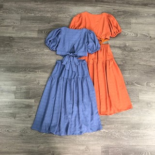 Đầm HD cổ V cột lưng khoét eo