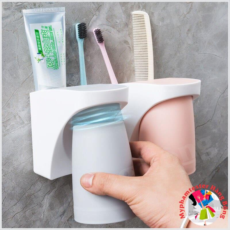 Kệ cắm bàn chải kèm cốc hít nam châm úp ngược (tặng kèm 1 miếng dính)