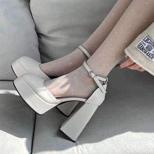 Guốc Cao Gót 𝐙𝐀𝐑A Đế Xuồng Chống Thấm Nước Giày Mary Jane Đế Đúp Khóa Cài Đế Trụ Gót Vuông Cao 12cm eoodoo GC 006P4