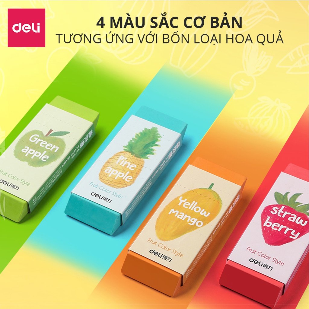 Gôm tẩy siêu to Deli hình vẽ hoa quả - cỡ lớn dùng lâu dài ít vụn tẩy sạch không gãy xóa chì 2B dành cho học sinh 71050