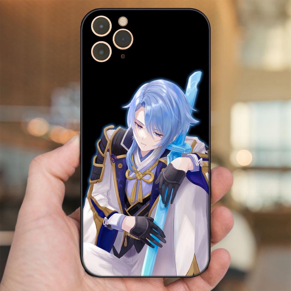 Ốp lưng iPhone 11 Pro Max dẻo đen cạnh vuông in hình Kamisato Ayato Genshin Impact