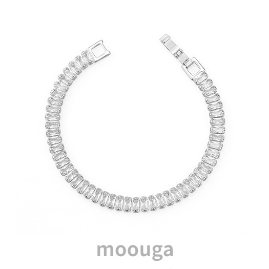 Moouga / Vòng Tay Dây Xích Dày Màu Vàng / Bạc Đính Kim Cương Thời Trang Sang Trọng