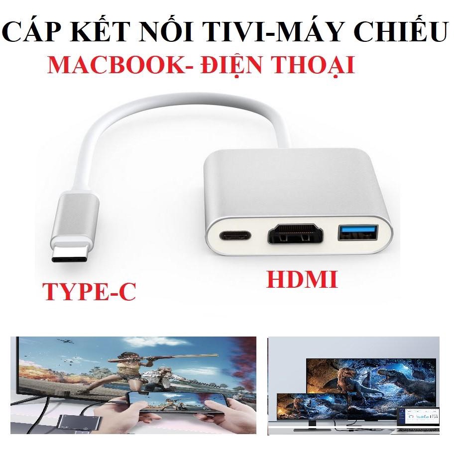 Dây chuyển đổi từ Typec sang HDMI USB 3.0 kết nối macbook điện thoại với tivi máy chiếu chất lượng 4K cáp Typec to HDMI