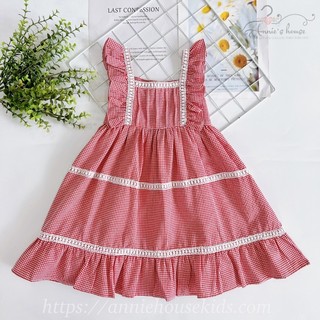Váy đầm bé gái Annie đầm caro phối ren đỏ cho bé từ 9 – 32kg
