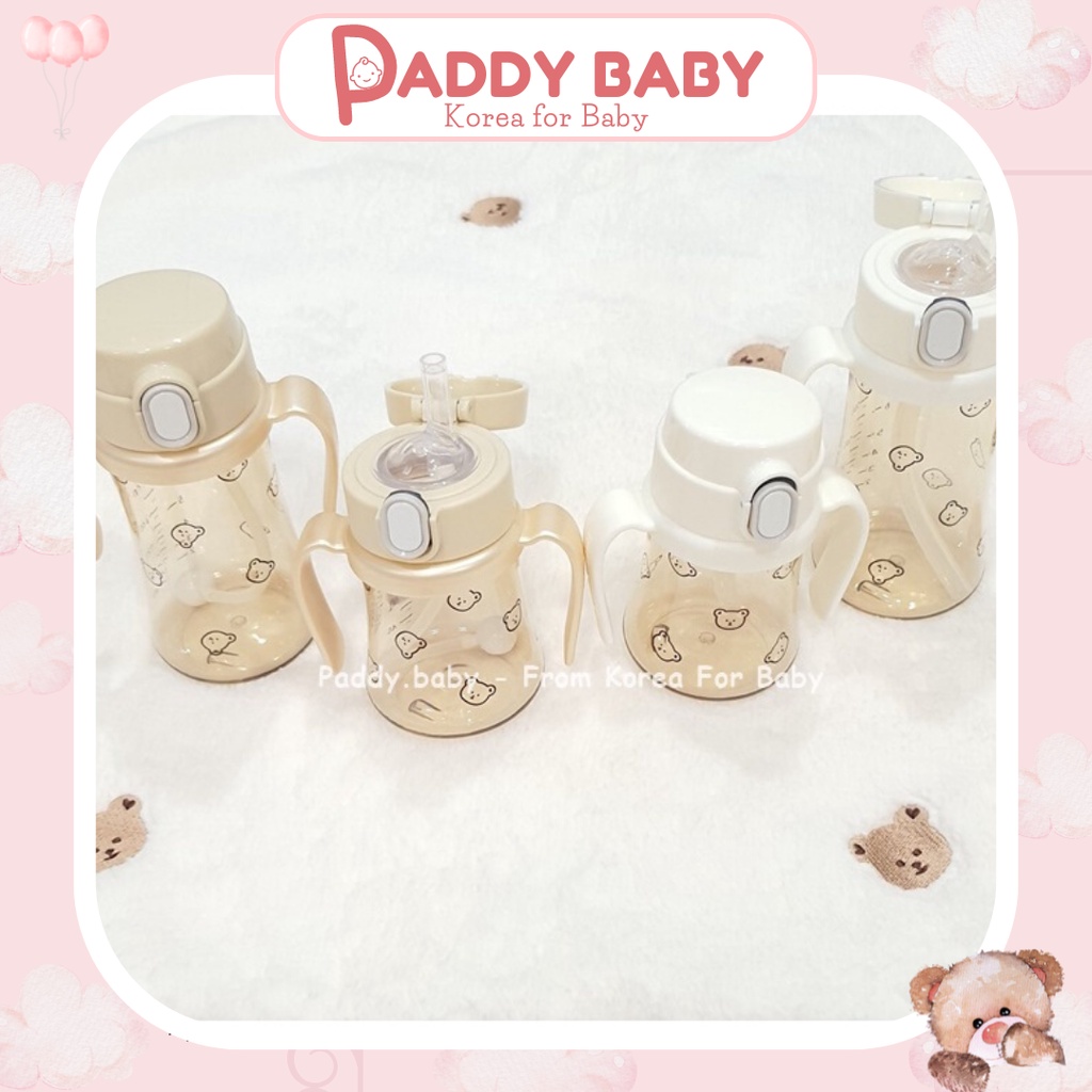Bình hút nắp bật ( tặng ống hút quả tạ ) phiên bản Gấu 🐻 Hàn Quốc cho bé PPSU 200ml 300ml