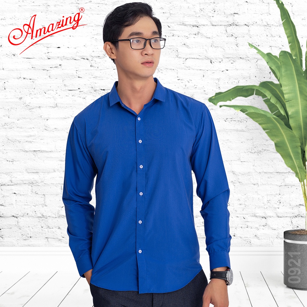 Áo sơ mi màu Tím Lavender thương hiệu Amazing, style Hàn Quốc không túi, chuẩn form slim fit, chất liệu mịn mát