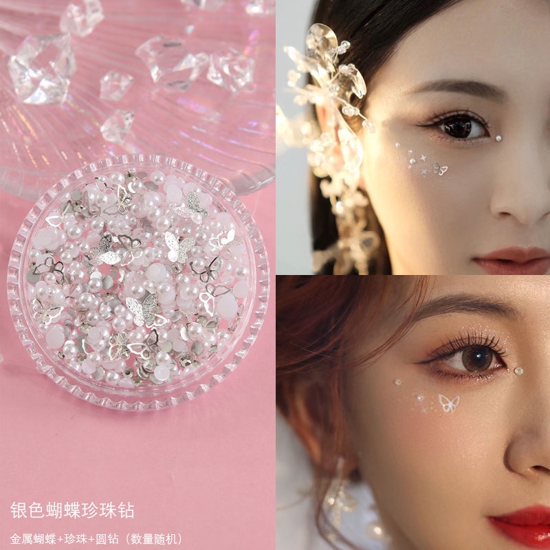 Nhãn Dán Trang Điểm Mắt Kiểu Bướm Ba Chiều Đính Kim Sa Siêu Lấp Lánh