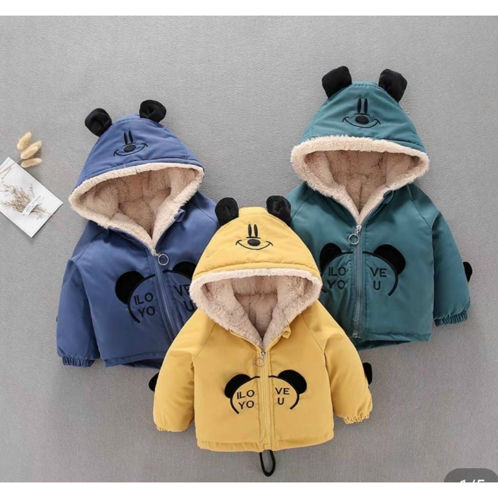 Áo phao cho bé, áo khoác phao bé trai bé gái in hình chú chuột michky lót lông cực dầy và ấm cho bé từ 10-25kg