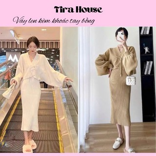 [HÀNG LOẠI 1] Váy len dáng dài mùa thu đông kèm áo khoác cardigan tay dài, set len tiểu thư SLT2810 TiraHouse