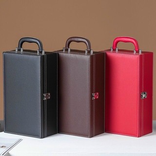Hộp đựng rượu vang đôi da trơn đen/nâu/đỏ
