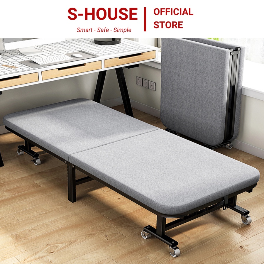 Giường gấp văn phòng shouse có bánh xe, giường ngủ gấp xếp gọn thông minh khung thép chắc chắn cực tiện lợi