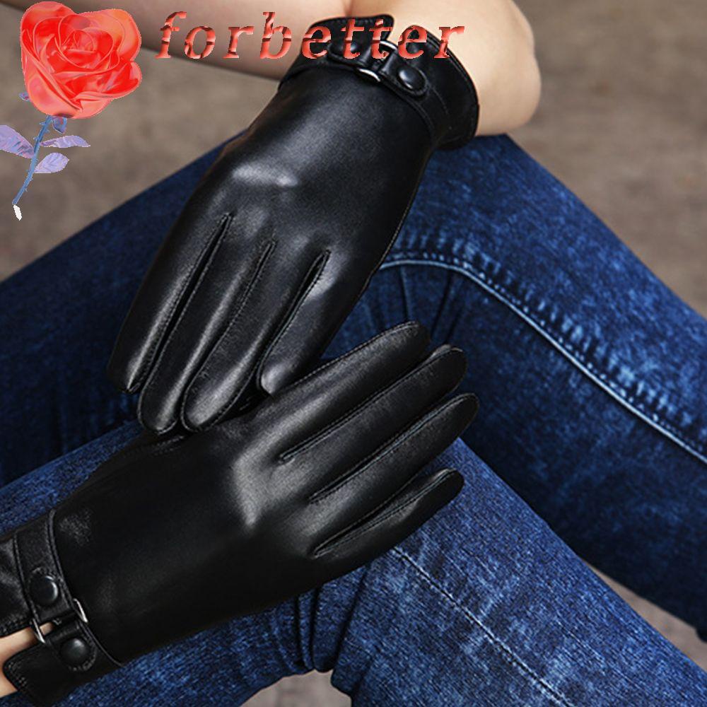 Găng Tay Da PU Chống Gió Giữ Ấm Hai Khóa Cài Cho Nữ