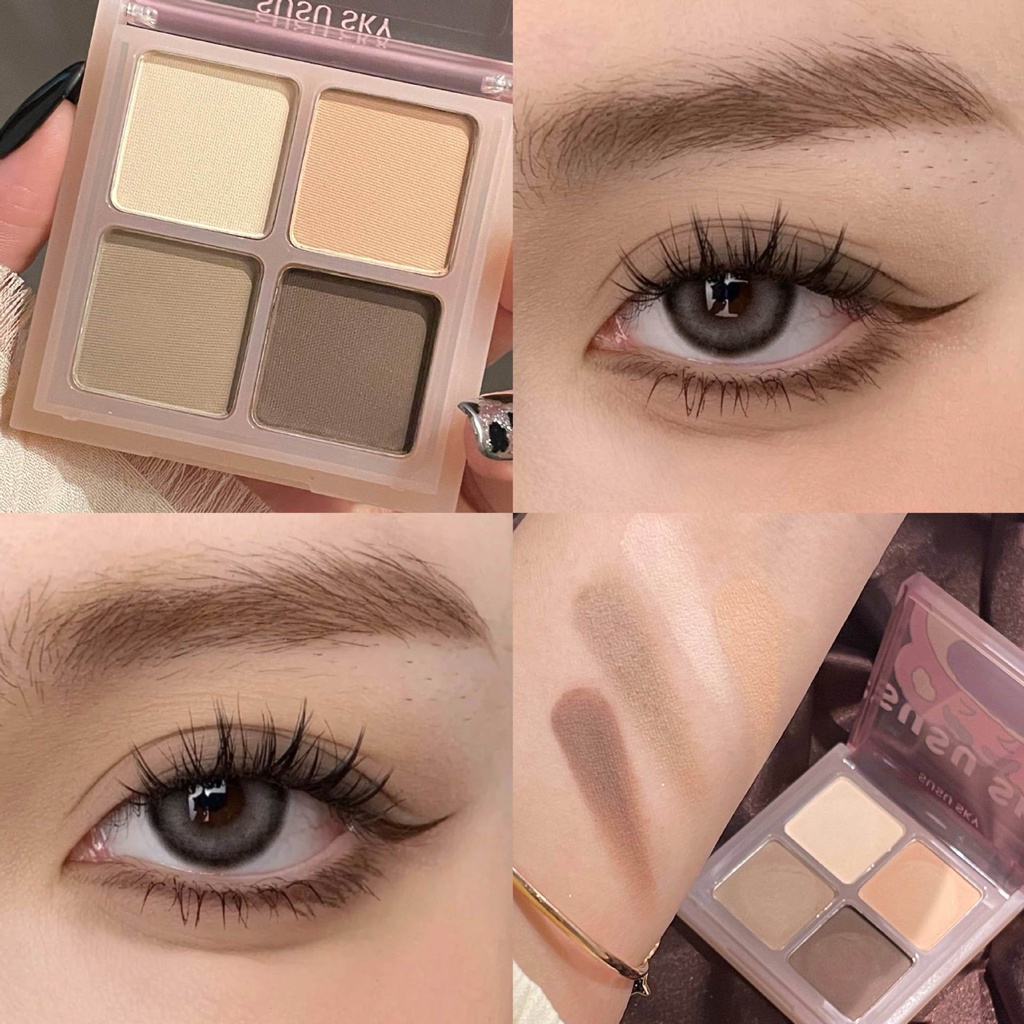 Bảng Phấn Mắt Bốn Màu Lì Và Màu Nhũ Dâu Tây Chống Thất Lạc Họa Tiết Gấu Hoạt Hình Dễ Thương