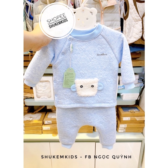 Bộ sơ sinh goodmama thu đông mềm ấm cho bé ( Size 0-6 tháng)