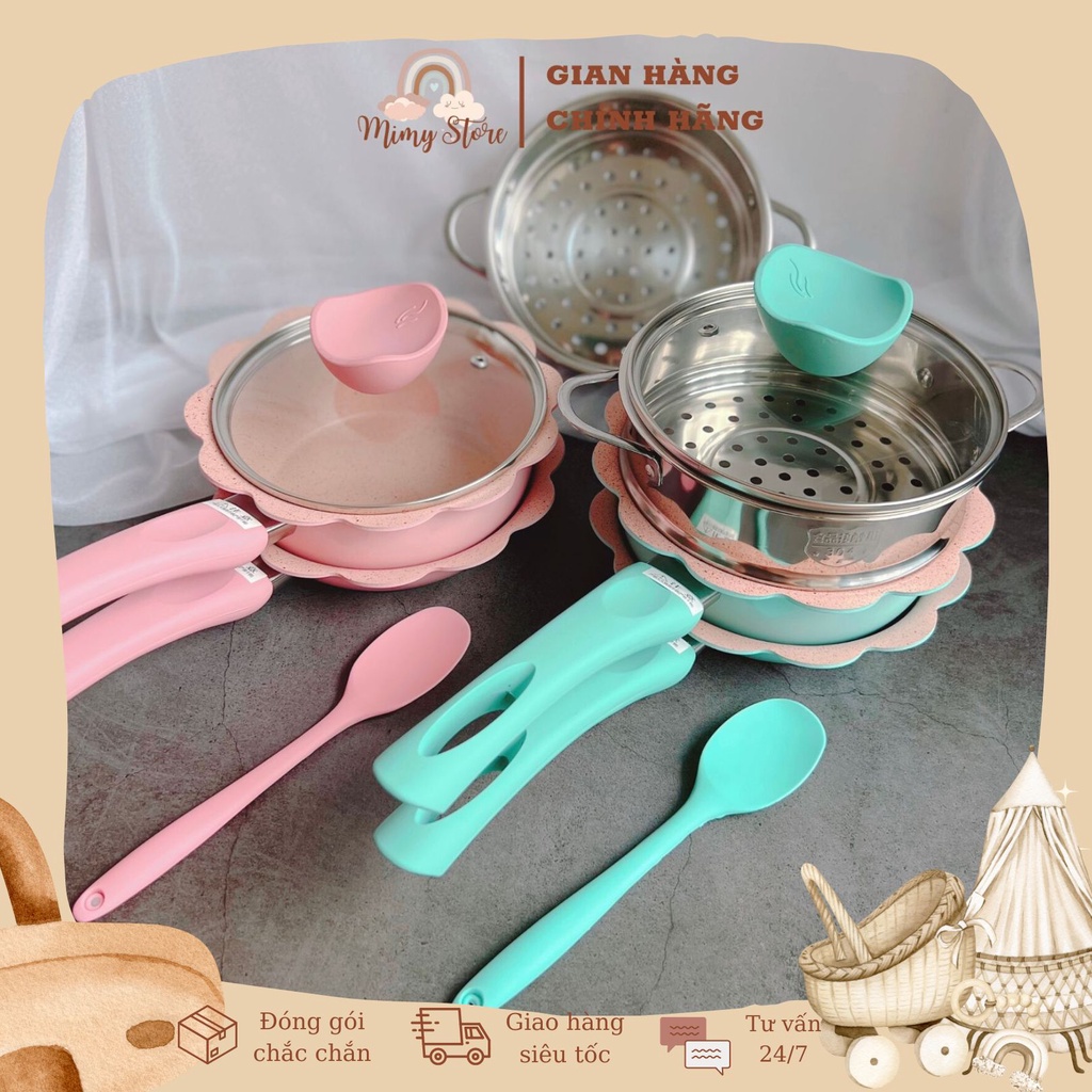 Bộ Nồi Chảo Đá Hình Hoa Chống Dính Cao Cấp Kèm Xửng Hấp