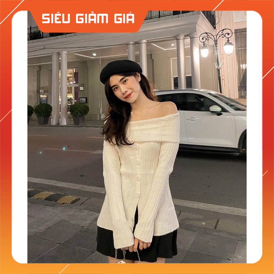 Áo Len Nữ Trễ Vai Dài Tay Xẻ Tà Dáng Ôm Hàng Quảng Châu M651 - Thời trang Teen 888