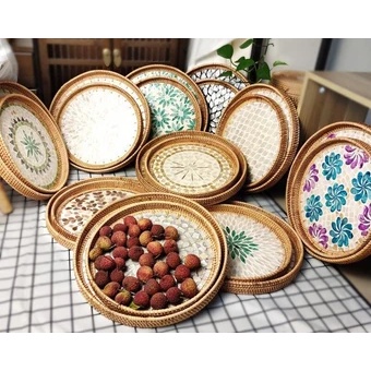 Khay đựng đồ trang trí,hoa quả,mỹ phẩm bằng mây khảm trai.Hàng chất lượng xuất khẩu quốc tế