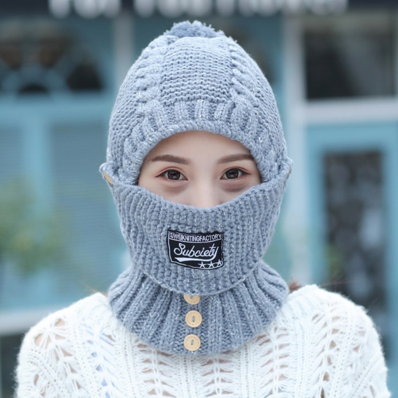 Mũ Len Trùm Đầu Kiêm Khăn Choàng Cổ Thời Trang Mùa Đông Dành Cho Nữ