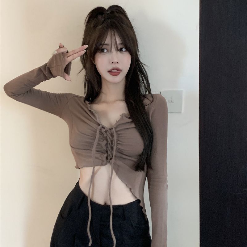 Áo Thun Lửng Tay Dài Dáng Ôm Thời Trang Cho Nữ