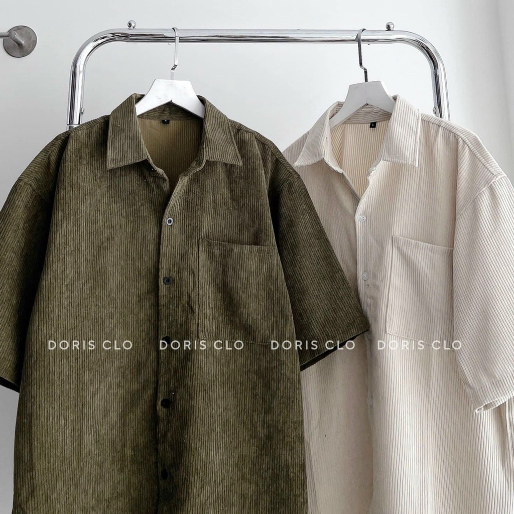 (FreeShip 2022) Aó sơ mi nhung tăm tay ngắn có túi,chất đẹp from rộng dễ mặc