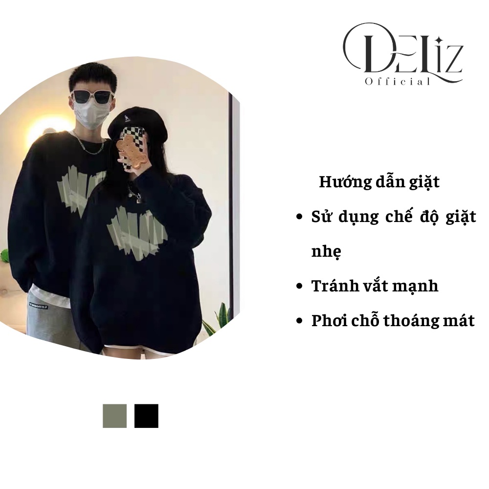 Áo sweater nỉ bông unisex DELIZ, áo nỉ cổ tròn mặc đôi nam nữ hoạt tiết trái tim