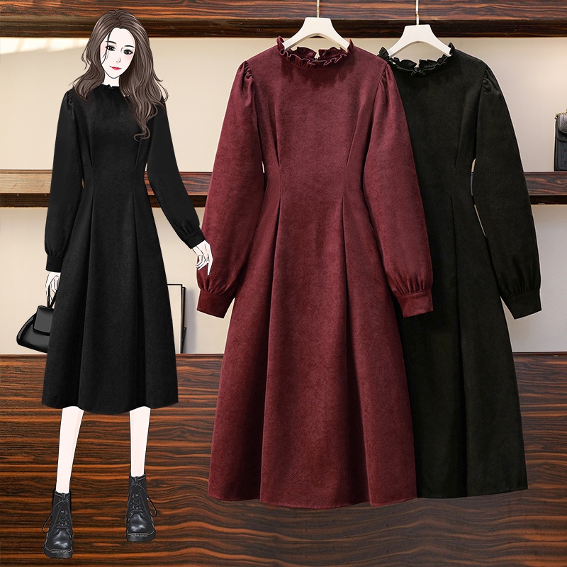 🌸Hàng Order(Sẵn 3XL)🌸 Váy Đầm Bigsize Váy Cổ Bèo Chiết Eo Thắt Đai Che Bụng Dáng Dài Thanh Lịch Nữ Tính🌸Hàng Quảng Châu