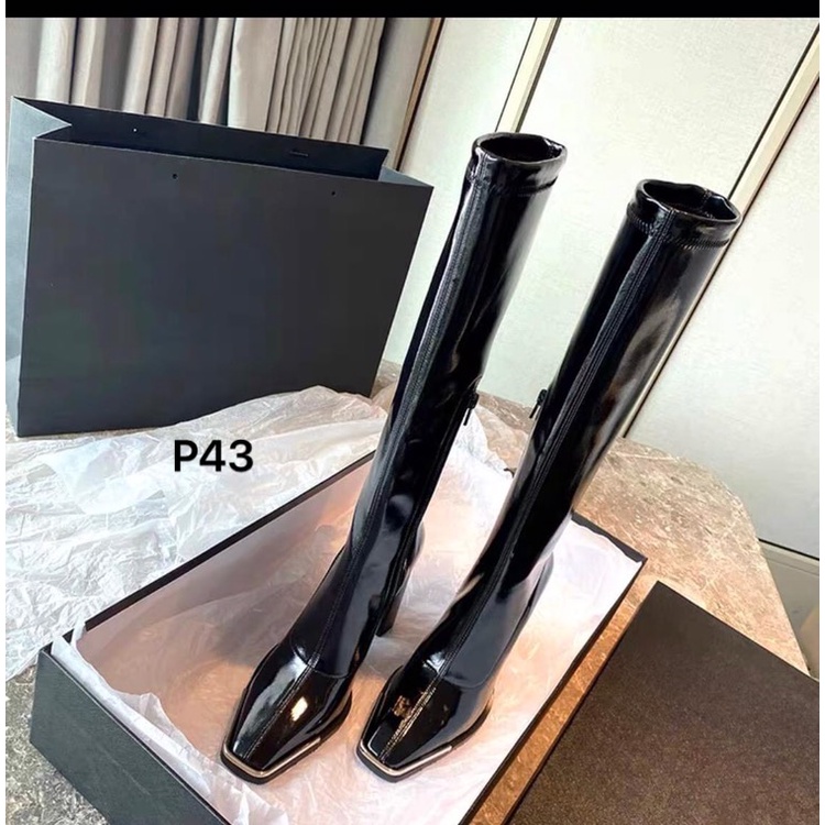 Boot Đùi Da Bóng Dưới Gối Khóa Sườn Và Khóa Sau Mũi Gắn Kim Loại Mũi Sắt Gót 7cm Và 9cm Mã P43 Shop Phương Nhi