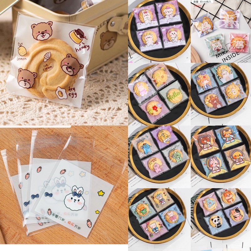 100 túi cookie bánh kẹo dán miệng 7x7cm