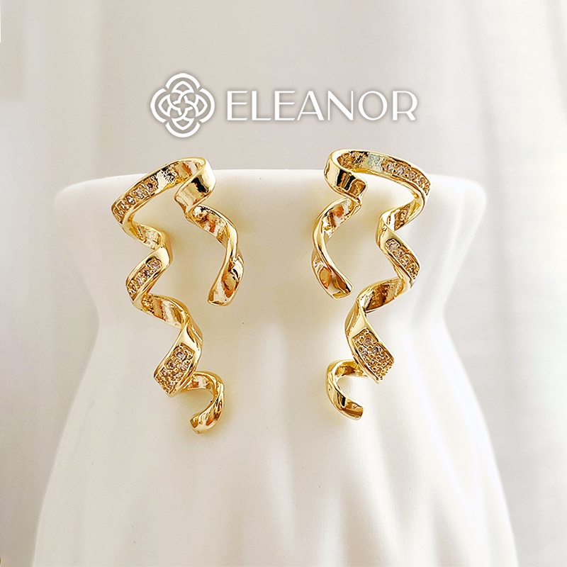 Bông tai nữ Eleanor Accessories hình xoắn lượn sóng đính đá phụ kiện trang sức 5013