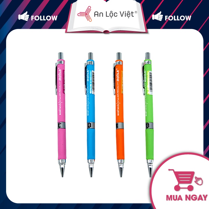 Set 2 Bút chì bấm cơ khí Baile BL-519B ngòi 2B, kích thước 0.5mm - 0.7mm