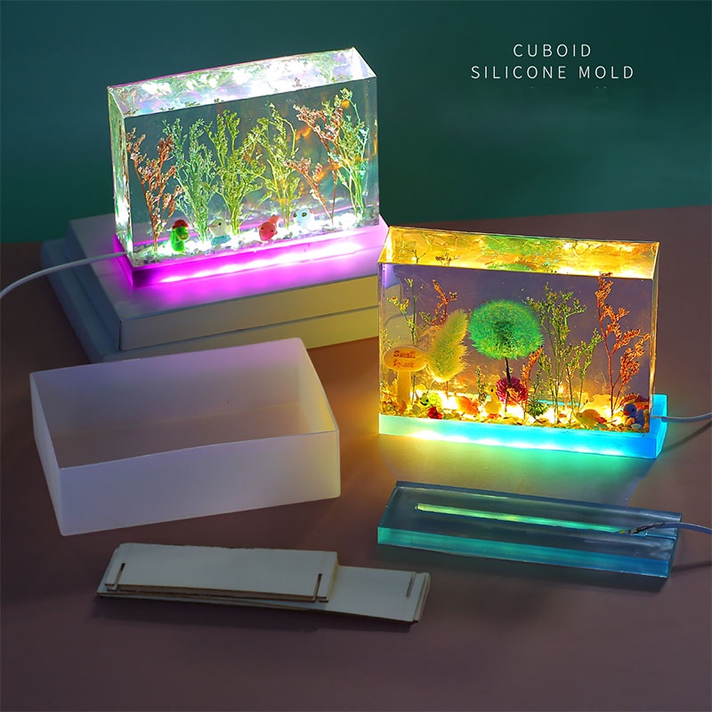 Khuôn silicone Làm Hoa Khô Hình Khối Vuông / Đèn Ngủ Bằng epoxy resin DIY