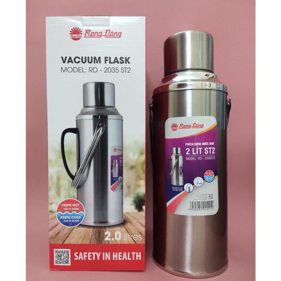 Phích đựng nước nóng, Bình thủy, Bình giữ nhiệt cao cấp Rạng Đông 2 lít 2035 ST2 và 3,2 lít 3240 ST1, vỏ inox không rỉ